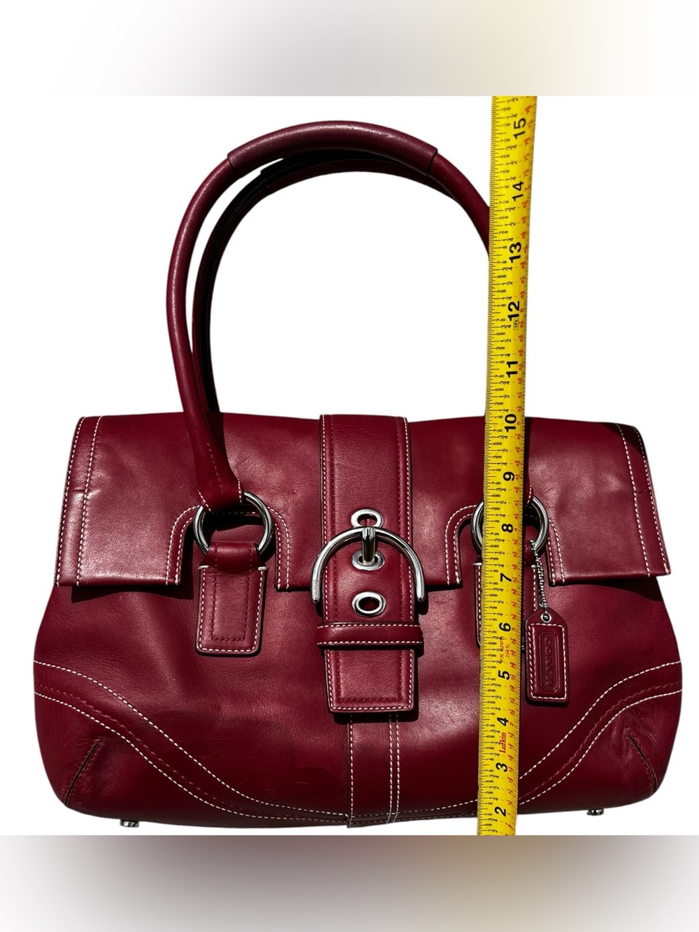 Coach Burgundy Red Leather Satchel with Silver Hardware - Picture 2 of 14